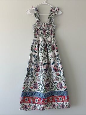 Anne Klein Floral Smocked Midi Dress White Summer Sundress Size S